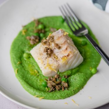 Baccalà con crema di piselli
