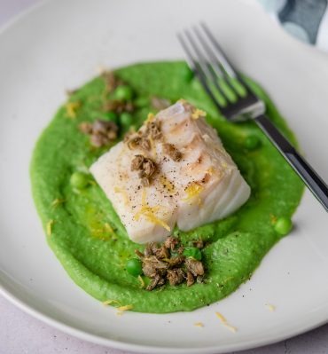 Baccalà con crema di piselli