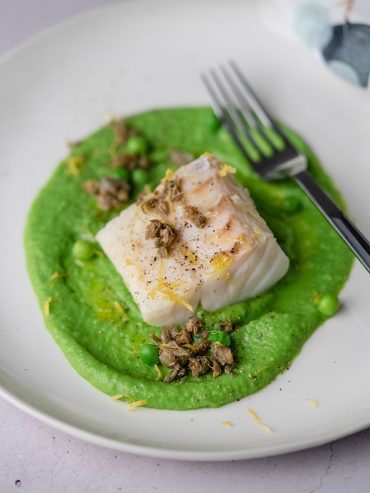 Baccalà con crema di piselli